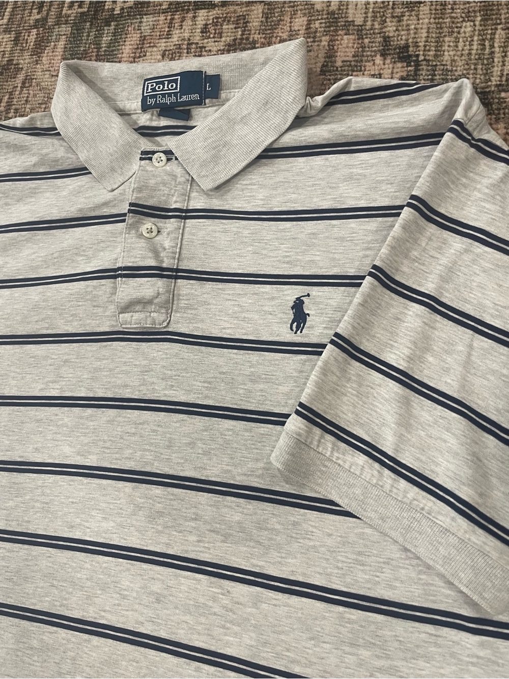 Polo by Ralph Lauren Light Gray & Navy Striped Men’s Polo Shirt